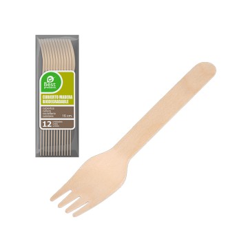 Bolsa 12ud tenedor madera 16cm best products green