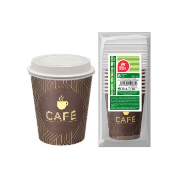 Bolsa con 8 unid. vasos cafe+tapa con agujero 250cc best products green