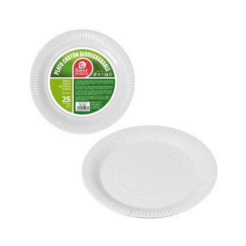 Pack con 25 unid. platos postre blancos cartón ø18cm best products green