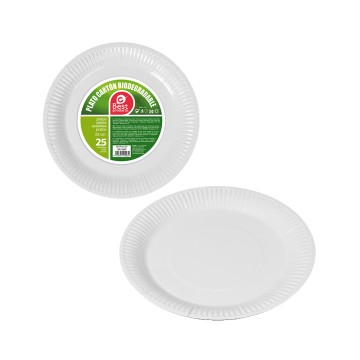 Pack con 25 unid. platos blancos cartón ø23cm best products green