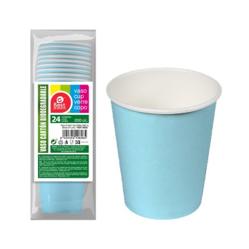 Pack 24 unid. vasos cartón azules baby 200cc best products green