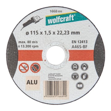 Disco de corte para aluminio ø115x1,5x22,23mm. 1668999 wolfcraft