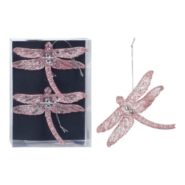 Set 2 unid. decoración colgante libélula brillante rosa 10x1x17cm