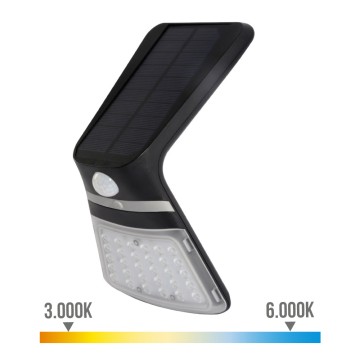 Aplique solar 3,5w 430lm recargable sensor presencia (2-8m) color negro 10,5x13cm edm