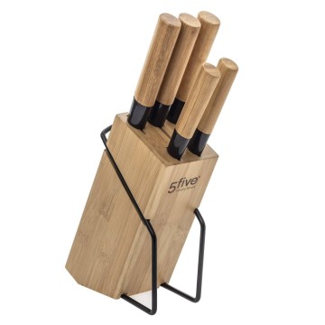 Bloque de bambú con 5 cuchillos 32.5x22.5x7.5cm
