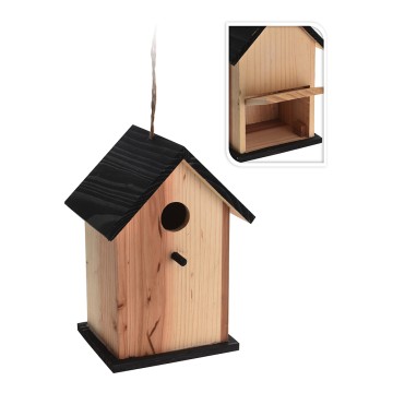 Casita para pájaros. fabricada en madera. color madera 15,5x13x22cm