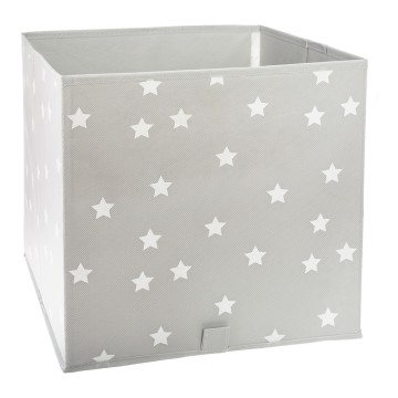 Cesta de ordenación infantil color gris con estrellas. medidas: 29x29x29cm