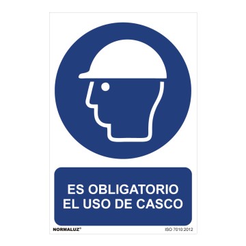 Cartel "es obligatorio el uso de casco" (pvc 0,7mm) 30x40cm normaluz