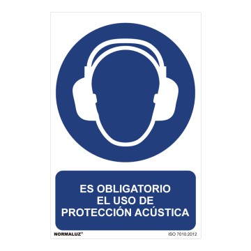 Cartel "es obligatorio el uso de proteccion acustica" (pvc 0,7mm) 30x40cm normaluz