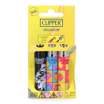 Blister 3 encendedores clipper diseños surtidos cl3j918h