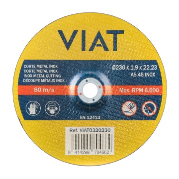 Disco abrasivo fino 1,9 mm para inox-metal. medidas: ø230x1,9x22,23mm viat0320230 viat