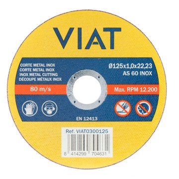 Disco abrasivo fino 1 mm para inox-metal. medidas: ø125x1x22,23mm viat0300125 viat