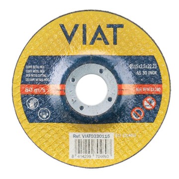 Disco abrasivo 2,5 mm para inox-metal. medidas: ø115x2,5x22,23mm viat0330115 viat