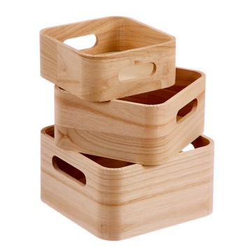 Set 3 cajas madera natural 18 cm caison