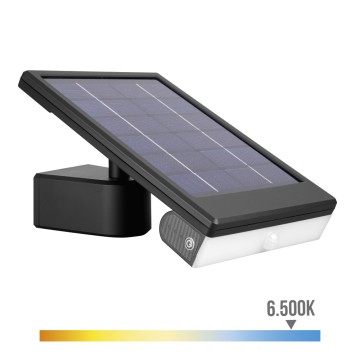 Aplique solar led portatil 6w 720lm 6.500k con sensor crepuscular y movimiento. color negro edm