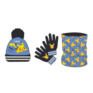 Set gorro pompon-guantes-braga niño pokemon