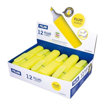Caja expositora 12 marcadores fluorescentes amarillo milan