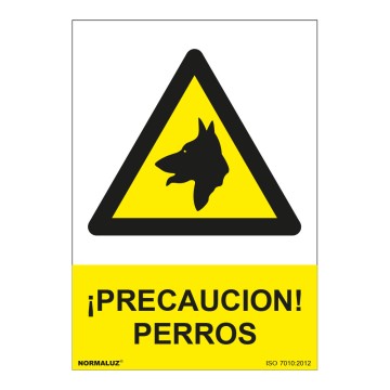 Señal peligro precaución perros pvc 0,7mm 210x300mm normaluz