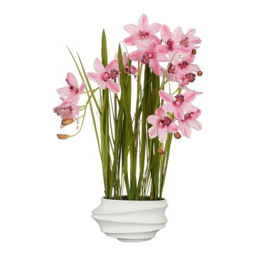 Planta artificial cymbidium "orquidea barco" rosa con maceta