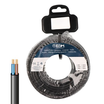 Carrete 10m cable paralelo plano negro 2x2,5mm, edm.