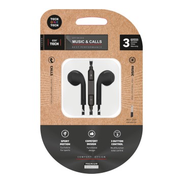 Auriculares eartech negros, conector mini-jack. tech one tech