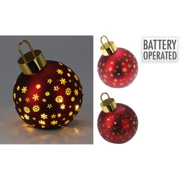 Bola de navidad con led, blanco calido, roja mate, ø15cm. koopman