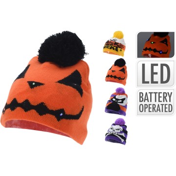 Gorro halloween con luz led, multicolor, 6 led, a pilas, 4 modelos. koopman