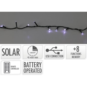 Guirnalda led 8 funciones centeleante, blanco frío ,ip44 , solar. koopman