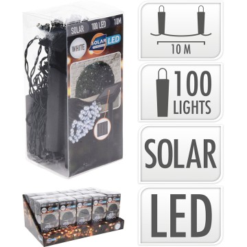 Guirnalda led, blanco calido, ip44, 100 leds, solar, 10m. koopman