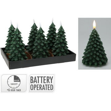 Vela led efecto llama con forma de abeto, verde oscura, 19cm. koopman