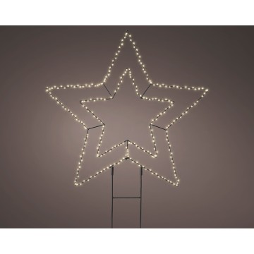 Adorno led estaca estrella doble, marco metalico, luz fija, ø58cm, blanco calido. lumineo