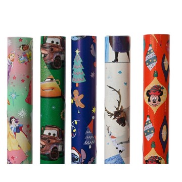 Rollo de papel de regalo, 200x70cm, 5 diseños disney. basics