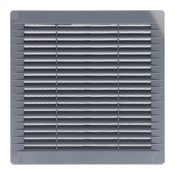 Rejilla ventilación cuadrada con tapones y mosquitera 100x100x7mm abs gris