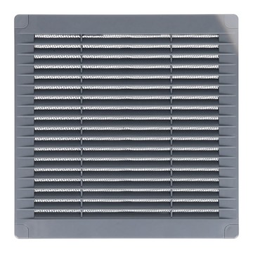 Rejilla ventilación cuadrada con tapones y mosquitera 150x150x7mm abs gris