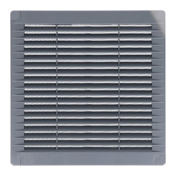 Rejilla ventilación cuadrada con tapones y mosquitera 200x200x7mm abs gris