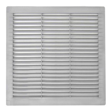 Rejilla ventilación cuadrada con tapones y mosquitera 250x250x7mm abs gris