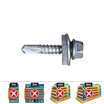 Caja 500 uds. tornillo 7301 punta broca cabeza hexagonal ø 4,8 x 38 mm. arandela de epdm ø14 cincado