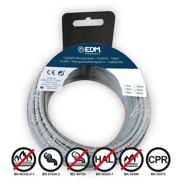 Carrete cablecillo flexible 1,5mm gris libre de halógenos 25m