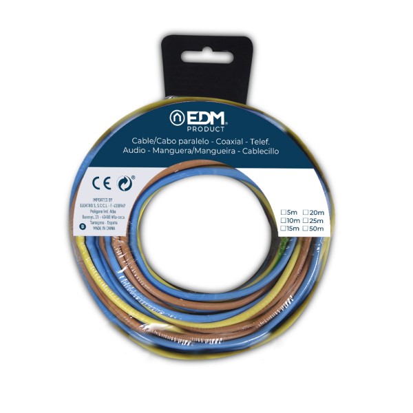 Carrete cablecillo flexible 2,5mm 3 cables (az-m-t) 10m por color total 30m