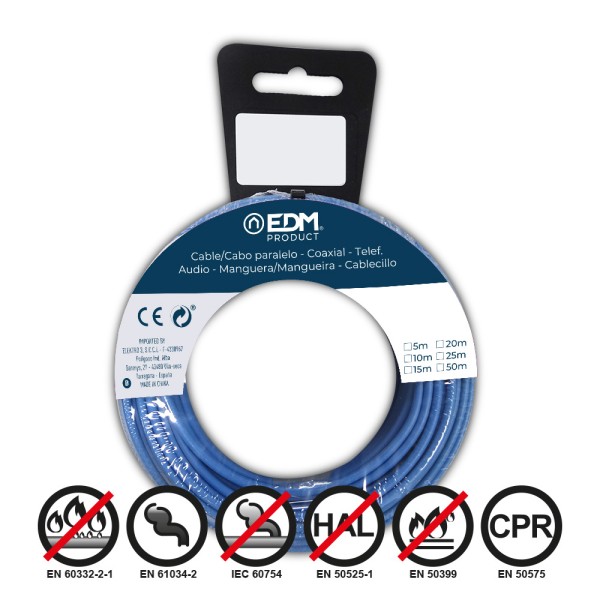 Carrete cablecillo flexible 2,5mm azul libre de halógenos 25m