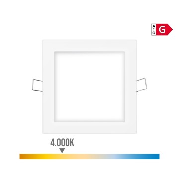 Mini downlight led empotrable cuadrado 6w 4000k luz dia. color blanco 11,7x11,7cm edm