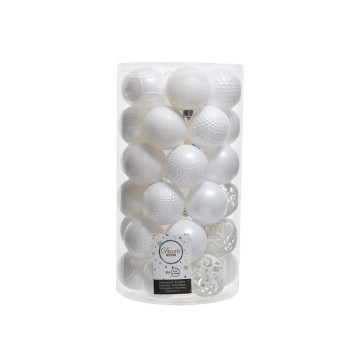 Tubo con 37 bolas blancas decorativas para arbol de navidad ø6cm