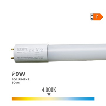 Tubo led t8 9w 800lm 4000k luz dia (eq.18w) ø2,6x60cm edm