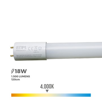 Tubo led t8 18w 1600lm 4000k luz dia (eq.36w) ø2,6x120cm edm