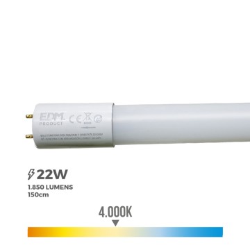 Tubo led t8 22w 2000lm 4000k luz dia (eq.58w) ø2,6x150cm edm