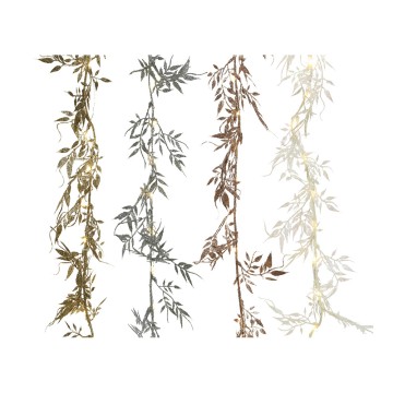 Guirnalda a pilas fija 30 microleds decorativa hojas luz blanco calido 2m