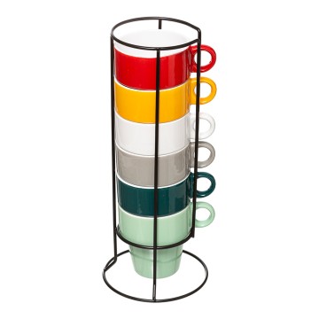 Set 6 tazas con soporte colores surtidos